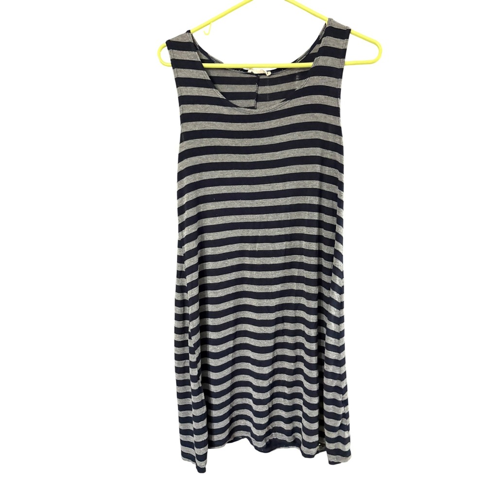 Olivia Rae Womens Large Navy Grey Striped Sleeveless Scoop Neck Tank Dress